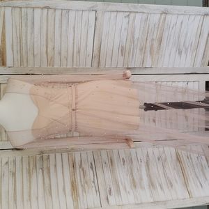 2 Piece Nude Strapless Mini Dress & Pink Sheer Full Length Shimmery Pear…